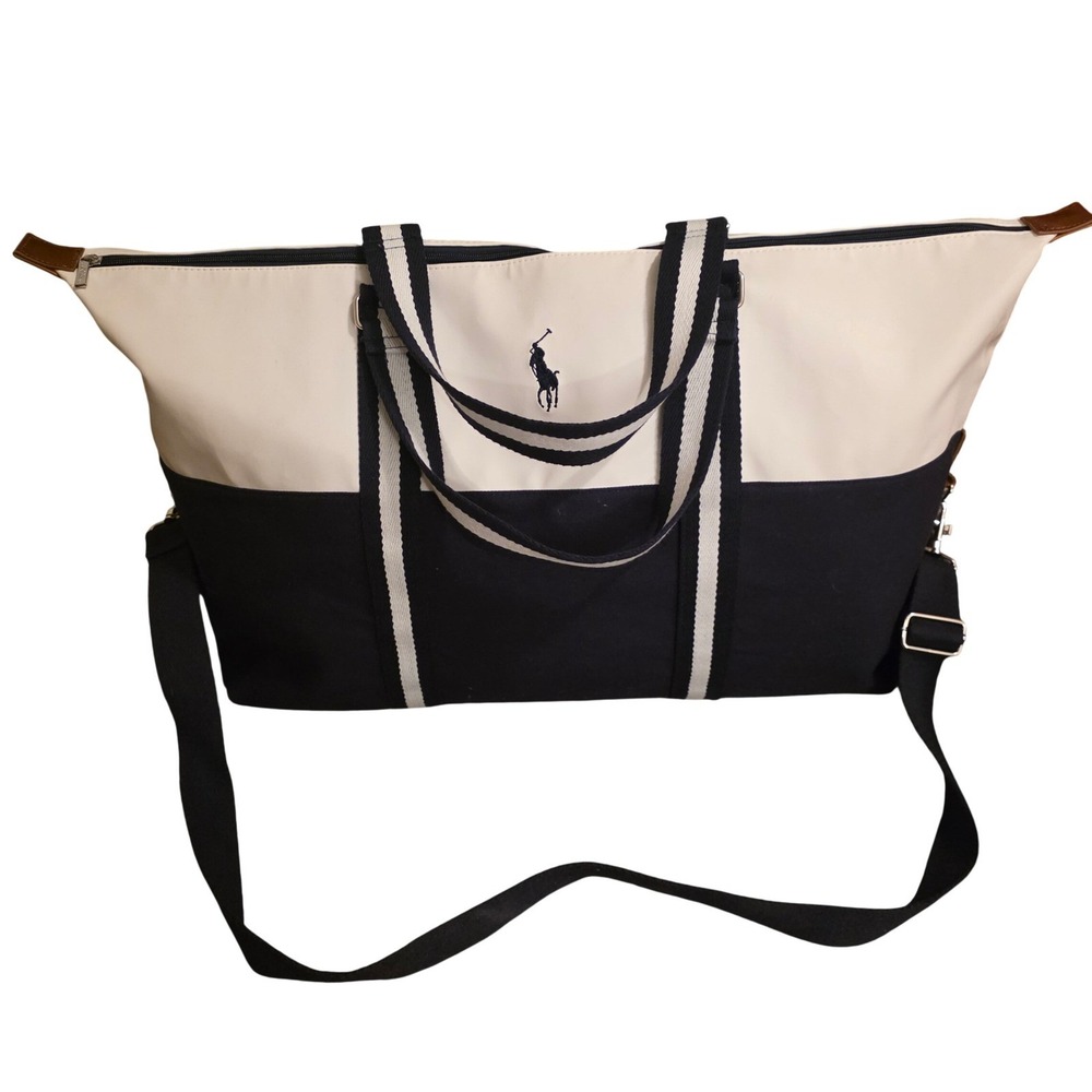 Ralph Lauren Duffel Bag Navy White Preppy Nautical‎ Tote Large - Picture 2 of 9